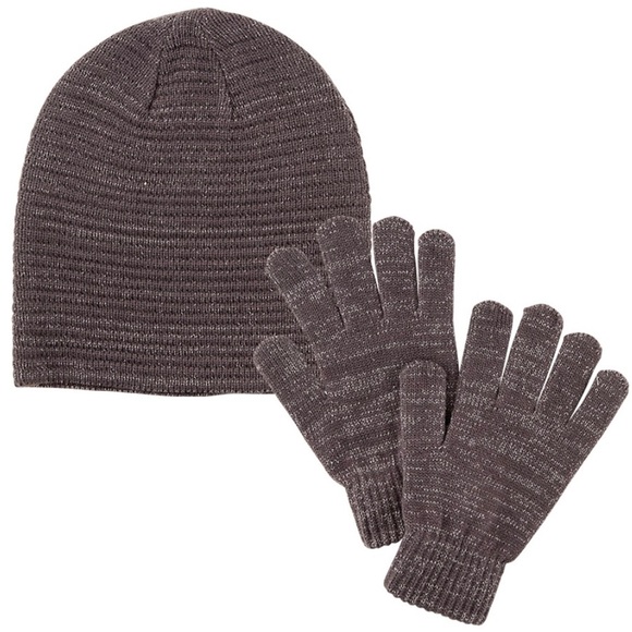 NWT Hat Attack Sparkle Beanie & Gloves Set, Gray - Picture 2 of 6